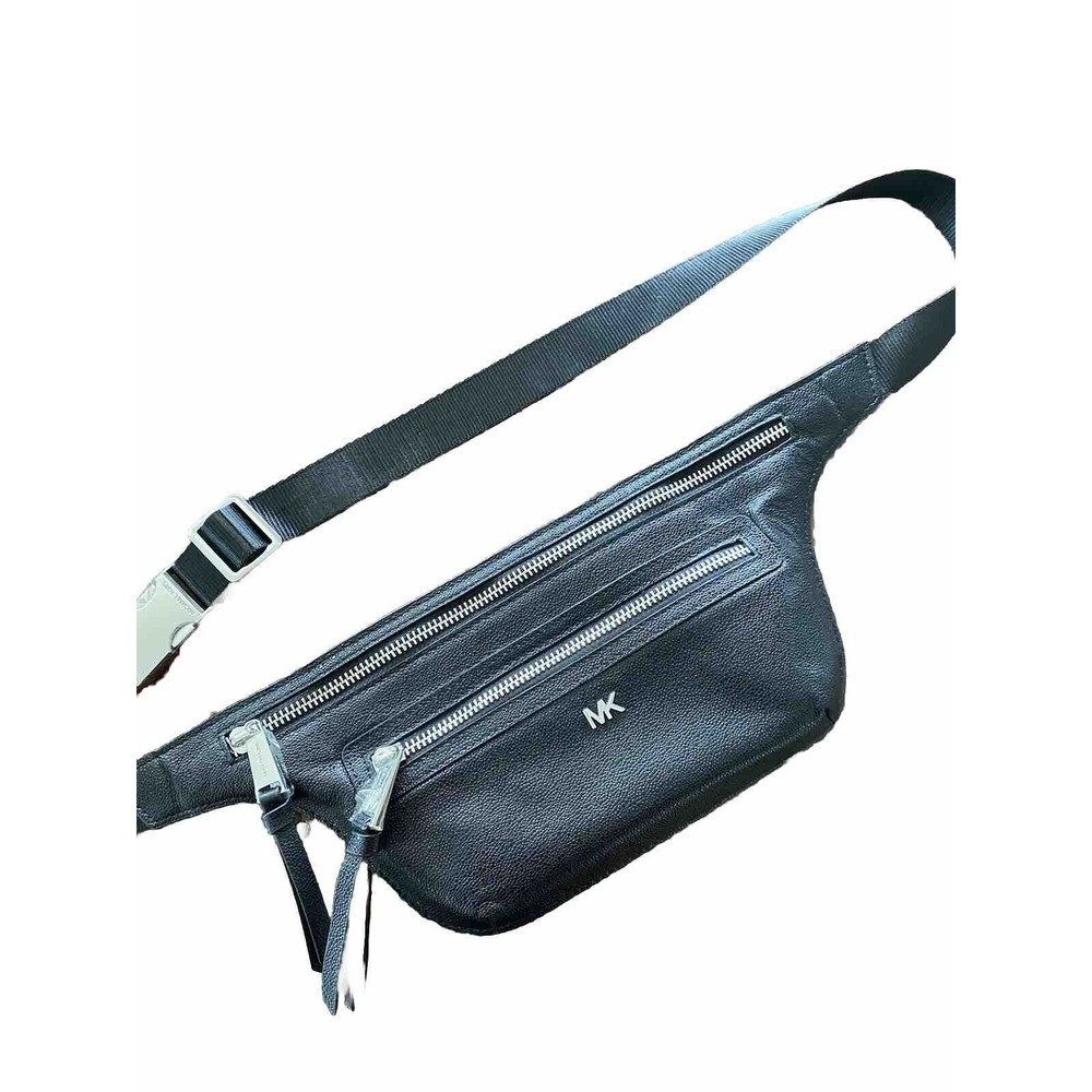 New‎ Michael Kors Pebbled Leather Black Belt Bag Utility Waist Pack Adjustable
